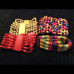 Set of 4 Multicolored Wooden Beaded Bracelets